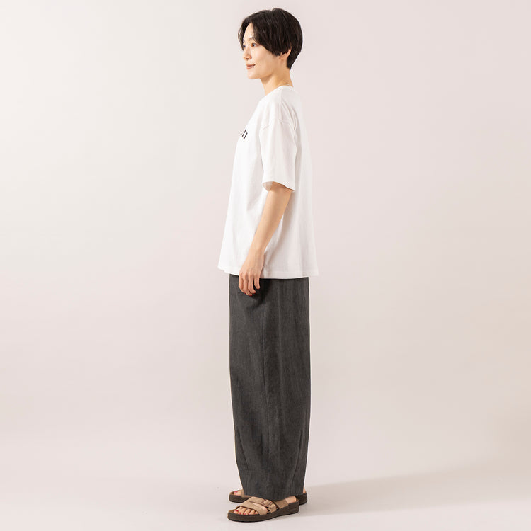 モデル身長 163cm,NOMBRE IMPAIRのムラプリントコットン ビット付きバレルパンツ|BlundstoneのAEROCORK SANDAL,https://market.e-begin.jp/products/rdx_nmi0308u_lala|https://market.e-begin.jp/products/sed_bld0289u_lala
