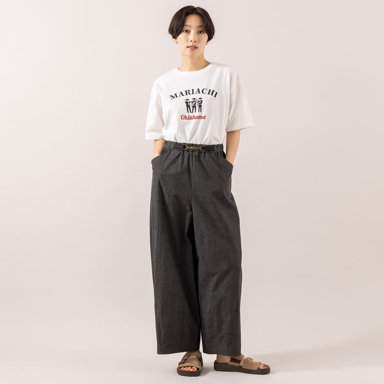 モデル身長 163cm,NOMBRE IMPAIRのムラプリントコットン ビット付きバレルパンツ|BlundstoneのAEROCORK SANDAL,https://market.e-begin.jp/products/rdx_nmi0308u_lala|https://market.e-begin.jp/products/sed_bld0289u_lala