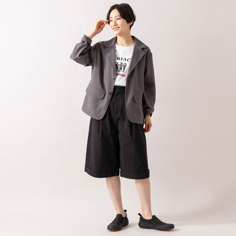 モデル身長 163cm,UNIVERSAL OVERALLのオンオフ使えるハンサムジャケット|HEAVENLYのCotton Twill Short Pants|UNIVERSAL OVERALLのUO12,https://market.e-begin.jp/products/dre_uni0210s_lala|https://market.e-begin.jp/products/dlt_hvr0160u_lala|https://market.e-begin.jp/products/sed_uni0290u_lala
