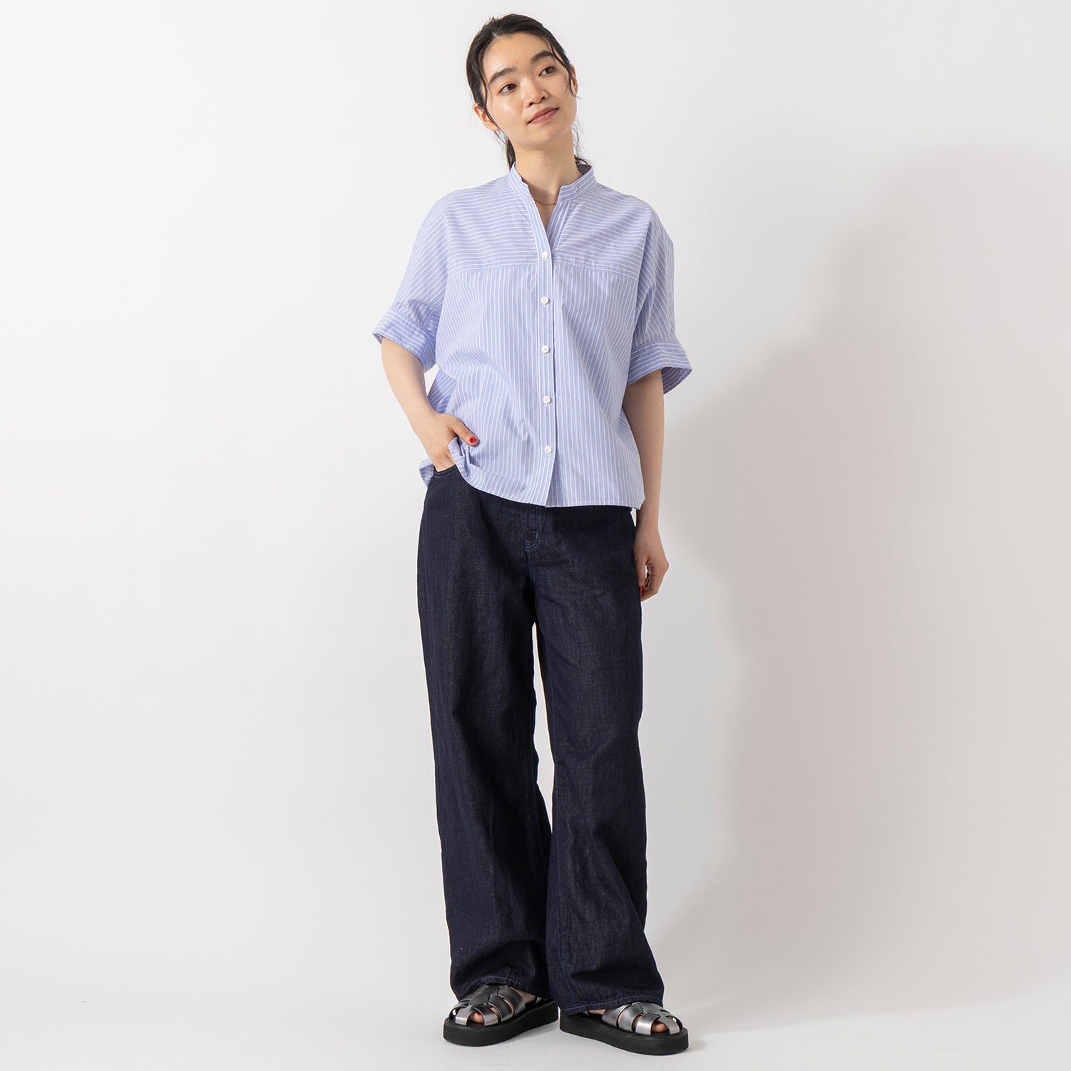 NOMBRE IMPAIR | ノンブル アンペール 綿ストライプ バンザイシャツ