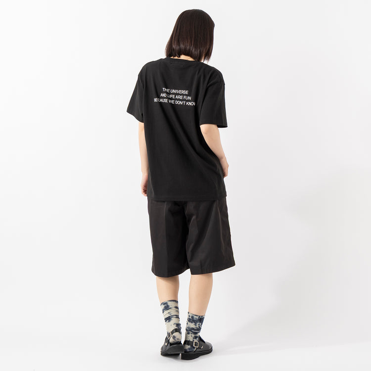 モデル身長163cm(着用サイズM),SPACE SOUVENIRのLIFE Tee|UNIVERSAL OVERALLのグルカショーツ|GLENFIELDのシャークソールビジネスサンダル,https://market.e-begin.jp/products/rid_ssv0472u_lala|https://market.e-begin.jp/products/dre_uni0421q_lala|https://market.e-begin.jp/products/jal_gfd0392q_lala