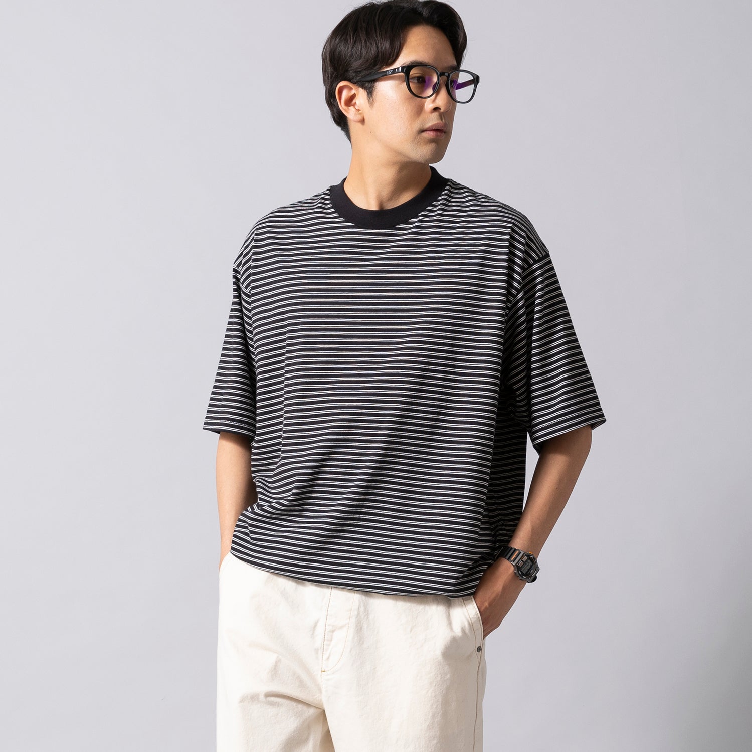 Healthknit | ヘルスニット クラシックボーダー ワイドクルーネック