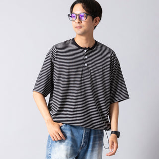 Healthknit | ヘルスニット　クラシックボーダー ワイドヘンリーネック半袖Tシャツ