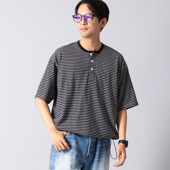Healthknit | ヘルスニット　クラシックボーダー ワイドヘンリーネック半袖Tシャツ