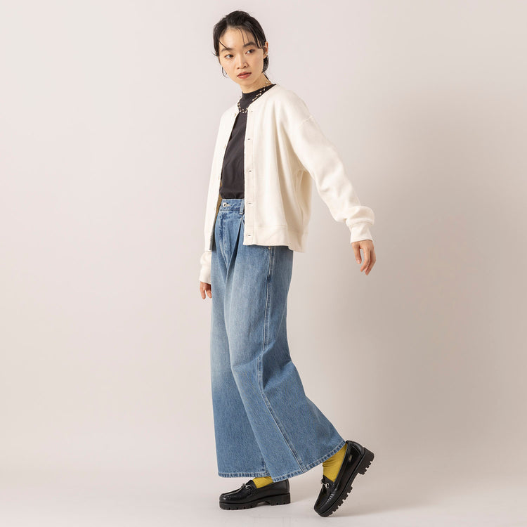 モデル身長165cm,euphoric moodのShoulder Point Tops|VENT BLANC+の12ozデニム ワイドパンツ|rapiécageのジグザグパールスライダーネックレス,https://market.e-begin.jp/products/hpn_eup1007s_lala|https://market.e-begin.jp/products/stl_ven1056s_lala|https://market.e-begin.jp/products/rdx_rpc1014s_lala