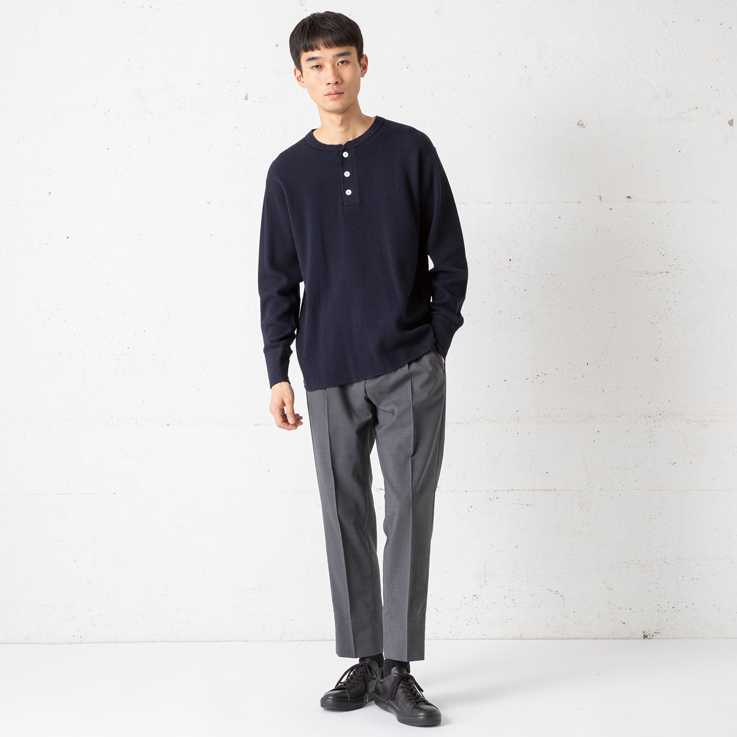 Healthknit | ヘルスニット コットンウールハニカム ヘンリーネック長袖