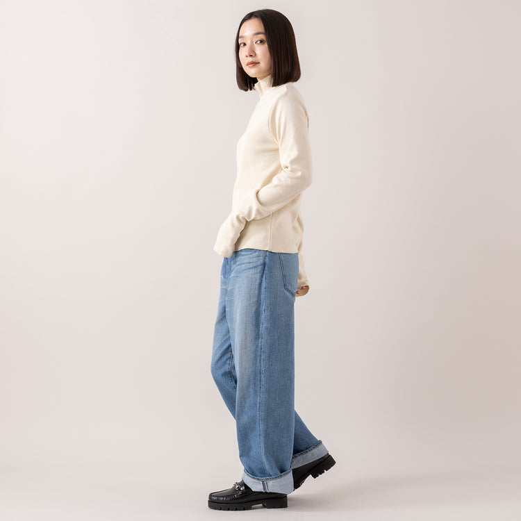 モデル身長163cm,Healthknitのクラシックフライス 長袖ハイネックハーフジップ|caquのFSワイドボーイズ,https://market.e-begin.jp/products/she_hea1192s_lala|https://market.e-begin.jp/products/tan_caq1164s_lala