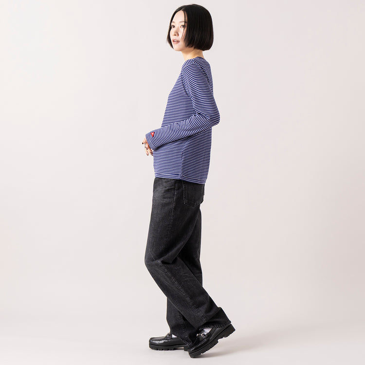 モデル身長165cm,Healthknitのマルチボーダーワッフル クルーネック長袖|caquのmodern classic,https://market.e-begin.jp/products/she_hea1284s_lala|https://market.e-begin.jp/products/tan_caq1278s_lala