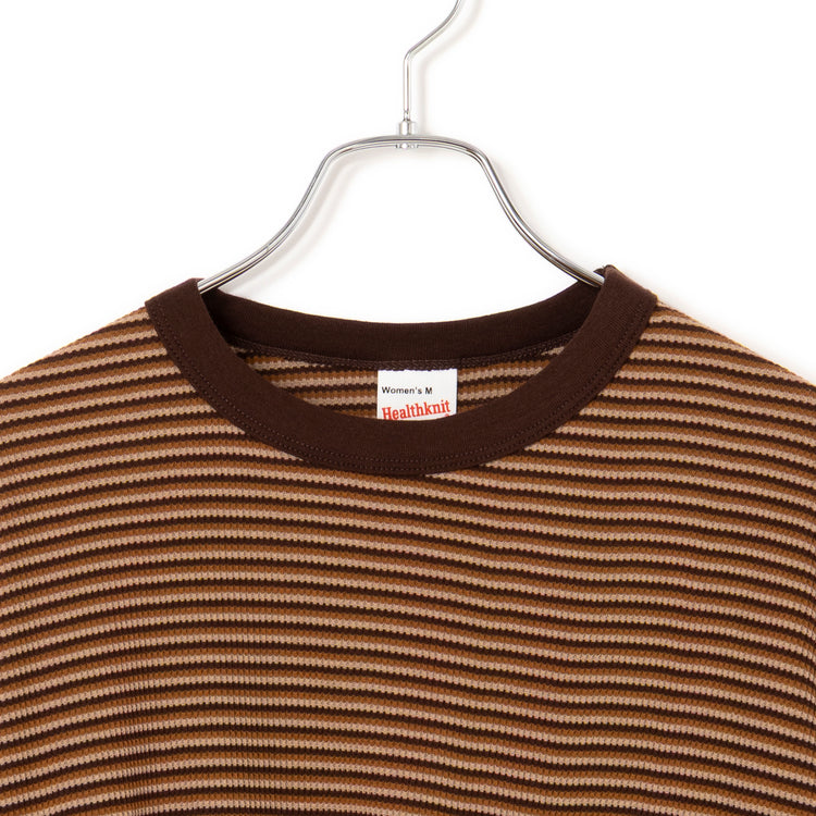 Healthknit | ヘルスニット　マルチボーダーワッフル ヘムラウンド クルーネック長袖