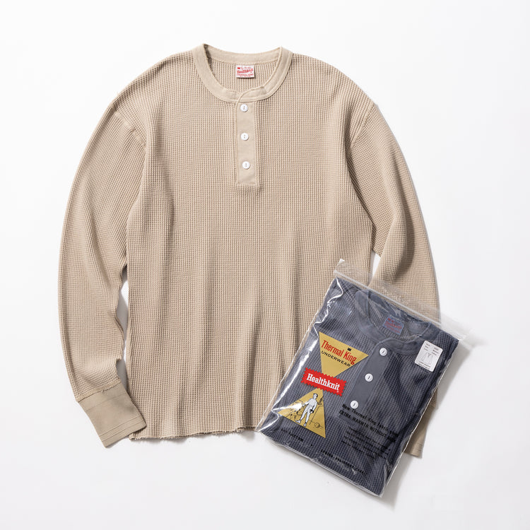 Healthknit | ヘルスニット　サーマルキングワッフル 【ピグメント染め】 ヘンリーネック長袖