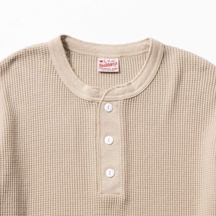 Healthknit | ヘルスニット　サーマルキングワッフル 【ピグメント染め】 ヘンリーネック長袖
