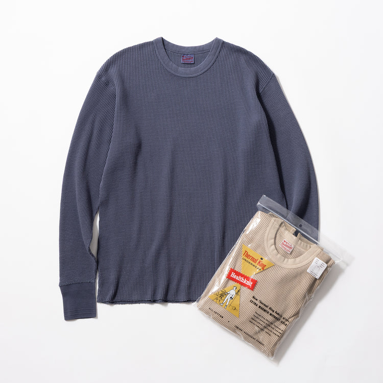 Healthknit | ヘルスニット　サーマルキングワッフル 【ピグメント染め】 クルーネック長袖