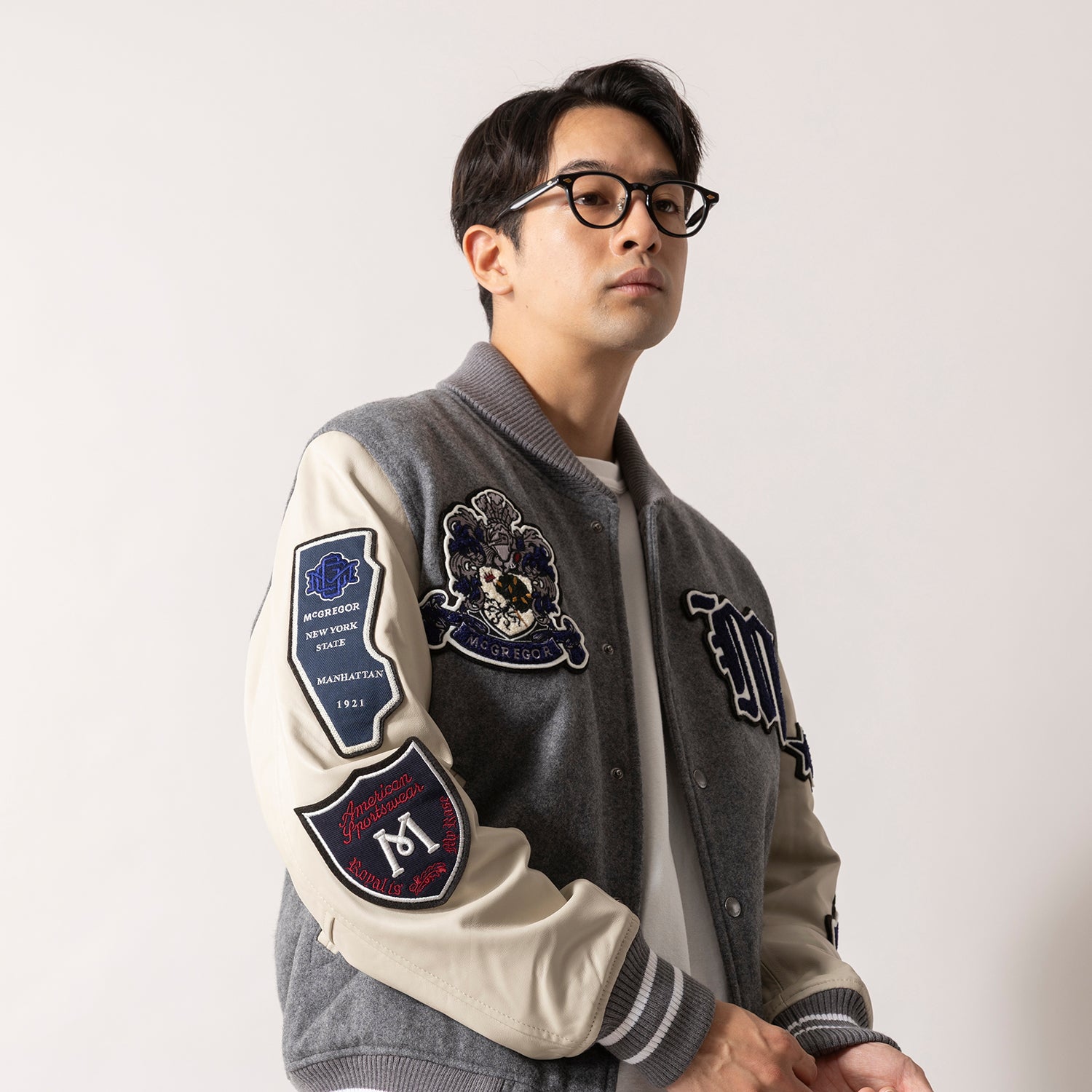 McGREGOR スタジアムジャンパー ダークグレー ラムレザー袖 McGREGOR スタジアムジャンパー ダークグレー ラムレザー袖