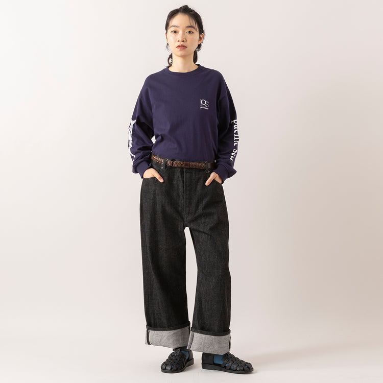 モデル身長165cm,ALDAYSのPacific Saury|80/40 BY SKEVEの40inch SELVEDGE DENIM（BLACK）|DiuのPommier|meri ja kuuのリブ先丸シルクコットンソックス|MASTER&Co.のクウォーターメッシュレザーベルト,https://market.e-begin.jp/products/dlt_ady1048s_lala|https://market.e-begin.jp/products/sta_ske0982s_lala|https://market.e-begin.jp/products/cil_diu0800s_lala|https://market.e-begin.jp/products/hpn_mjk1012s_lala|https://market.e-begin.jp/products/mhg_msc0819p_lala