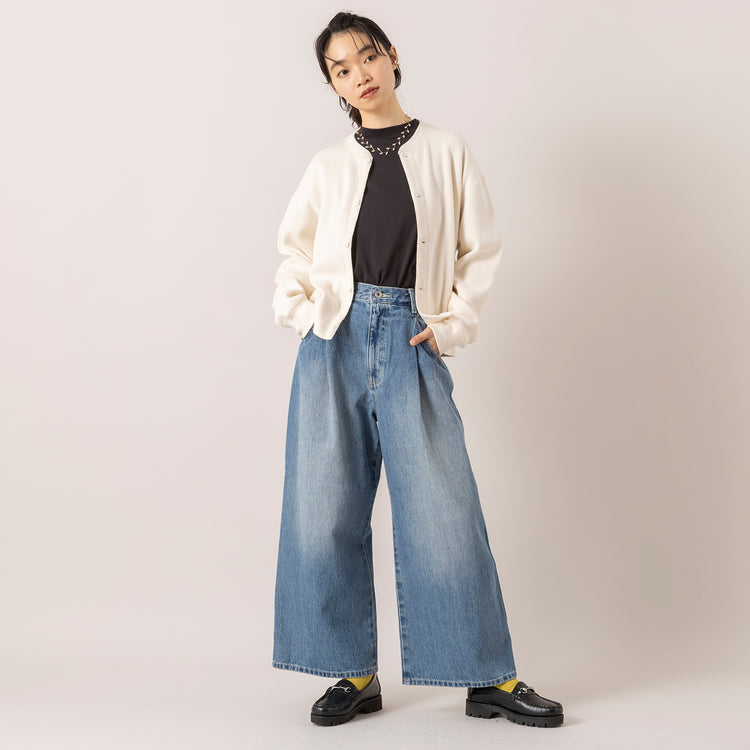 モデル身長165cm,HealthknitのThermal King Raschel Honeycomb Crew Cardigan L/S|euphoric moodのShoulder Point Tops|VENT BLANC+の12ozデニム ワイドパンツ|meri ja kuuのリブ先丸シルクコットンソックス|rapiécageのジグザグパールスライダーネックレス,https://market.e-begin.jp/products/she_hea1064s_lala|https://market.e-begin.jp/products/hpn_eup1007s_lala|https://market.e-begin.jp/products/stl_ven1056s_lala|https://market.e-begin.jp/products/hpn_mjk1012s_lala|https://market.e-begin.jp/products/rdx_rpc1014s_lala