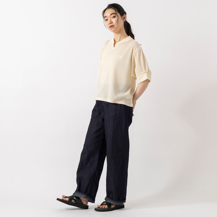 モデル身長165cm,NOMBRE IMPAIRの刺繍入りライトワッフル スキッパープルオーバー|Organic handloomのDUBI|Taaiiのベネチアンチェーンスリムネックレス,https://market.e-begin.jp/products/rdx_nmi0414u_lala|https://market.e-begin.jp/products/sed_ogh0416u_lala|https://market.e-begin.jp/products/tii_tii1120n_lala