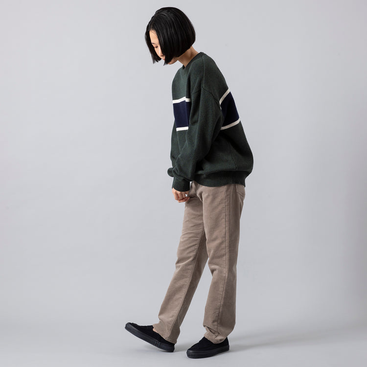 着用サイズ1 (モデル身長165cm),FIDELITYのLAMB MIX CN PANEL KNIT CREW NECK|MOONSTARのオールネイビーのコットンスエードLOAFY,https://market.e-begin.jp/products/smn_fdl0433r_lala|https://market.e-begin.jp/products/mns_mns0147p_lala