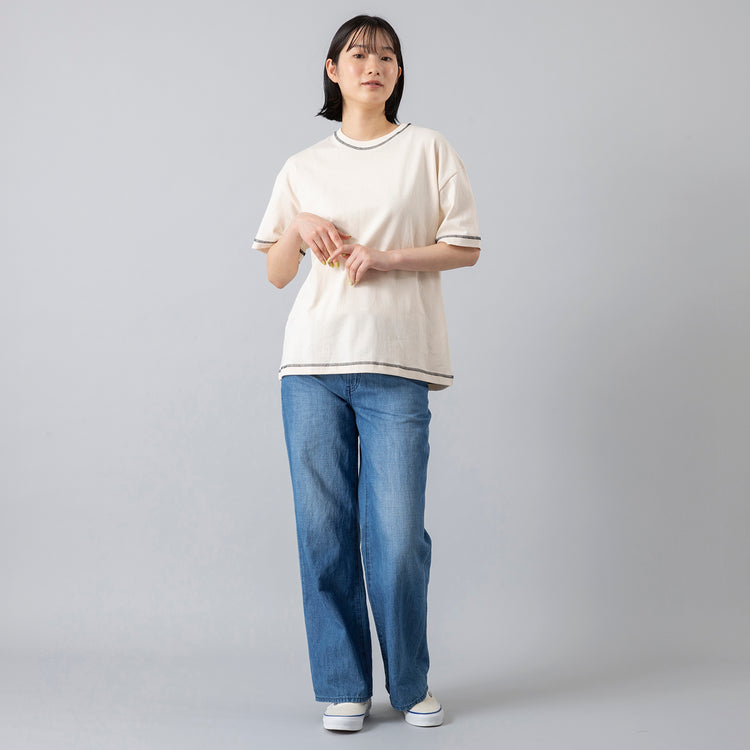 着用サイズ1 (モデル身長168cm),UNIVERSAL OVERALLのKINARI loose fit 2P PACK T,https://market.e-begin.jp/products/lon_uni0710q_lala