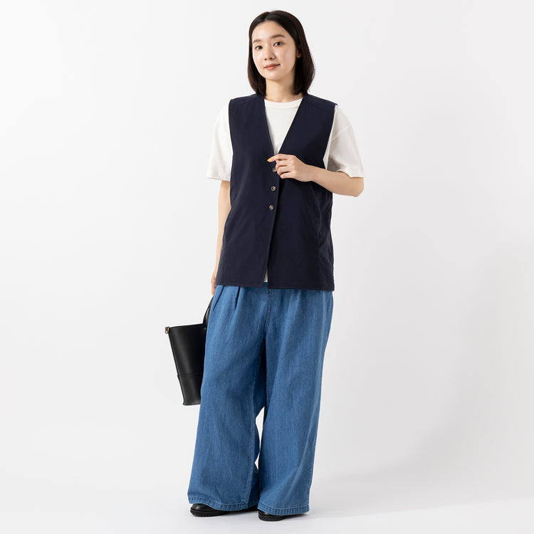 モデル身長163cm,NOMBRE IMPAIRのリヨセルポリ麻 ロングベスト|caquのFS linen relaxpants ver.2|TIDEWAYのノートPCも入る、大人レザートート（ショルダー付き）in moodの2連パール×シルバーネックレス,https://market.e-begin.jp/products/rdx_nmi0101u_lala|https://market.e-begin.jp/products/tan_caq0488u_lala|https://market.e-begin.jp/products/snk_tid0273u_lala|https://market.e-begin.jp/products/inm_inm0825p_lala