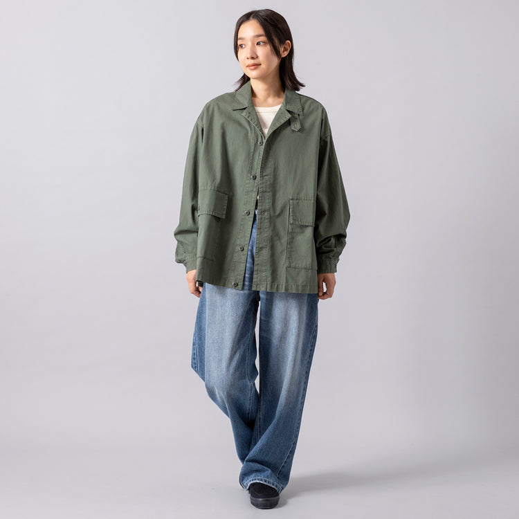 モデル身長163cm(着用サイズ2),BARNS OUTFITTERSのFATIGUE JKT|HEAVENLYのSemicombed Fraise Knit Crewneck PO|MOONSTARのオールネイビーのコットンスエードLOAFY,https://market.e-begin.jp/products/tka_bof0637r_lala|https://market.e-begin.jp/products/dlt_hvr0685r_lala|https://market.e-begin.jp/products/mns_mns0147p_lala