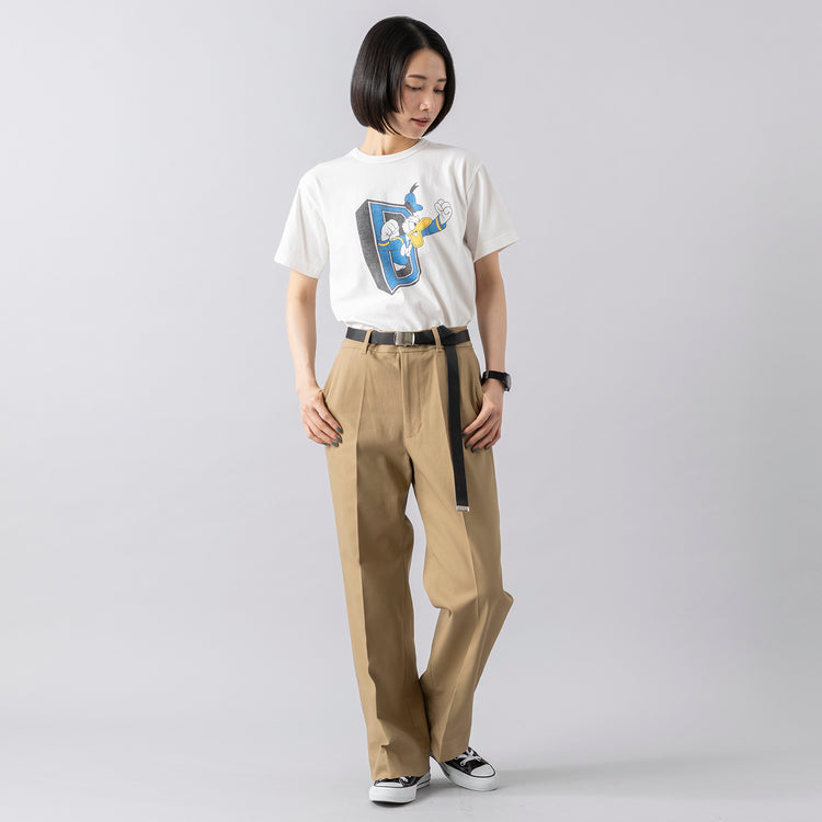 モデル身長165cm,Le Melangeのノータックトラウザーパンツ|esperantoのROLL BUCKLE BELT/25mm,https://market.e-begin.jp/products/inf_lem0961r_lala|https://market.e-begin.jp/products/esp_esp0655s_lala