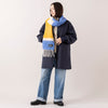モデル身長163cm（BROWN/NAVY・キルト面）,seesetの両A面アウター|Healthknitのクラシックフライス 長袖ハイネックハーフジップ|caquのFSワイドボーイズ|Finissageのマルチカラーブークレマフラー,https://market.e-begin.jp/products/tka_sst1213s_lala|https://market.e-begin.jp/products/she_hea1192s_lala|https://market.e-begin.jp/products/tan_caq1164s_lala|https://market.e-begin.jp/products/hem_fns1201s_lala
