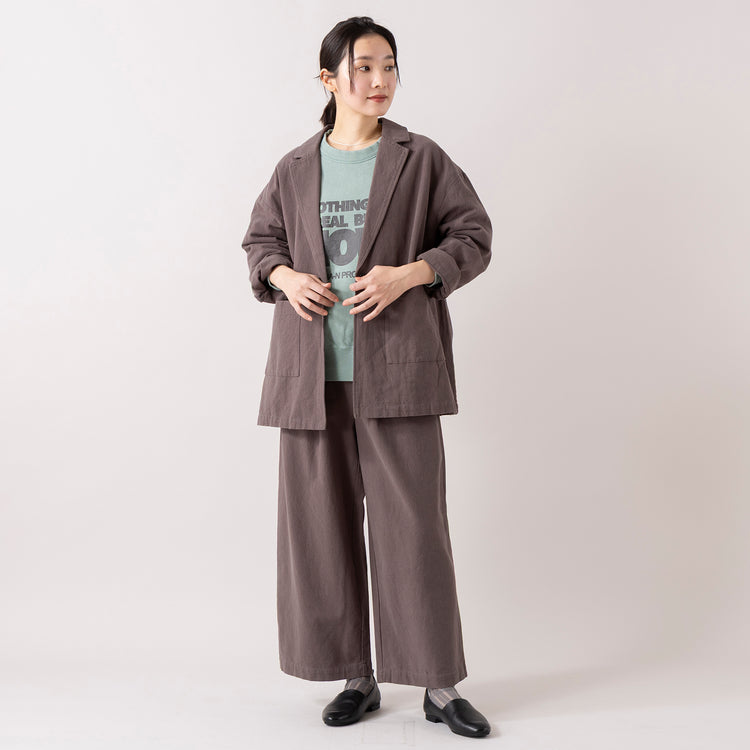 モデル身長 163cm,HEAVENLYのCotton Linen Canvas Tailoerd Jacket|HEAVENLYのCotton Linen Canvas Wide Straight Pants|TaaiiのSILVER925 フォックステイルネックレス,https://market.e-begin.jp/products/tky_rnn0014u_lala|https://market.e-begin.jp/products/dlt_hvr0017u_lala|https://market.e-begin.jp/products/ino_ucr0000u_lala|https://market.e-begin.jp/products/tii_tii0078u_lala