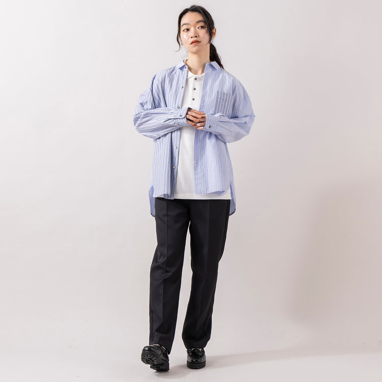 モデル身長165cm,MANUAL ALPHABETのTWILL SEMI- EASY TROUSERS for Lala Begin|Jalan Sriwijayaのネイビービットローファー VIBRAMソール,https://market.e-begin.jp/products/mks_man0093u_lala|https://market.e-begin.jp/products/gmt_srw1032p_lala