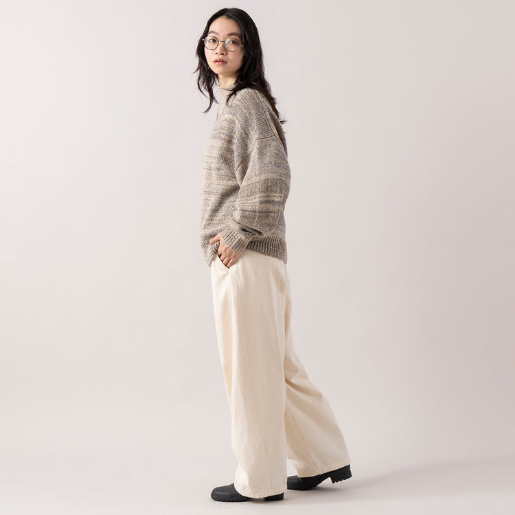 モデル身長165cm,RNA-Nのアームウォーマー付きシルキーニットプルオーバー|RNA-Nのコットンウールクラシックバレルパンツ|YARMO THE UNIFORMのRAIN BOOT,https://market.e-begin.jp/products/tky_rnn1429s_lala|https://market.e-begin.jp/products/tky_rnn1433s_lala|https://market.e-begin.jp/products/gra_ytu1443s_lala