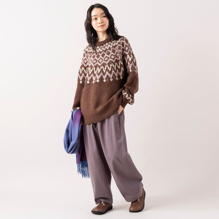 モデル身長165cm,RNA-Nのコットンウールクラシックバレルパンツ|Organic handloomのCOALPORT|Finissageのグラデーションマフラー,https://market.e-begin.jp/products/tky_rnn1433s_lala|https://market.e-begin.jp/products/sed_ogh1253s_lala|https://market.e-begin.jp/products/hem_fns1202s_lala