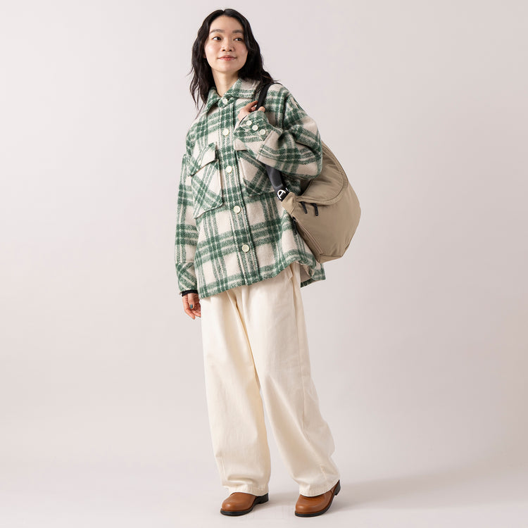 モデル身長165cm,MANONのSHAGGY CHECK BIG JKT|RNA-Nのコットンウールクラシックバレルパンツ|DiuのViola,https://market.e-begin.jp/products/mks_mnn1422s_lala|https://market.e-begin.jp/products/tky_rnn1433s_lala|https://market.e-begin.jp/products/cil_diu1296s_lala