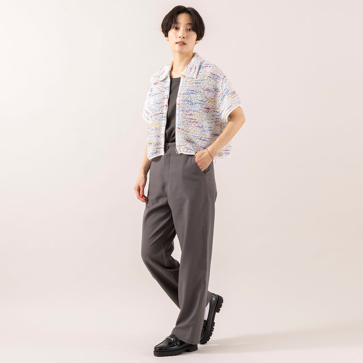着用サイズM(モデル身長163cm),COOHEMのKOUHEN SUMMER TWEED S/T|UNIVERSAL OVERALLのオンオフ使えるハンサムパンツ|rapiécageのフラワープレートコードブレス,https://market.e-begin.jp/products/yts_coh0293u_lala|https://market.e-begin.jp/products/dre_uni0211s_lala|https://market.e-begin.jp/products/rdx_rpc0311u_lala