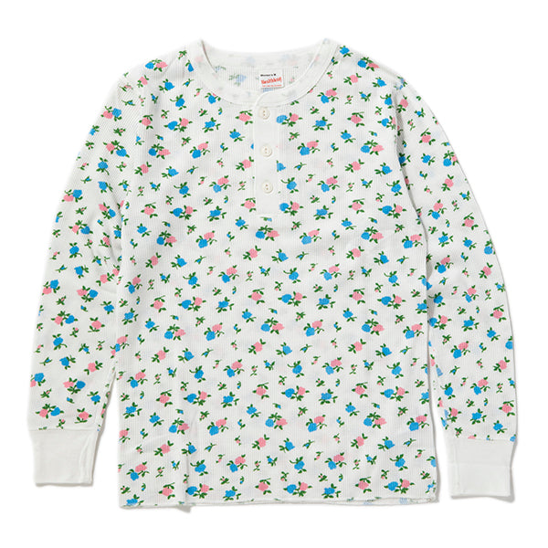 ヘルスニット | ベーシックワッフル花柄ヘンリーネック長袖T